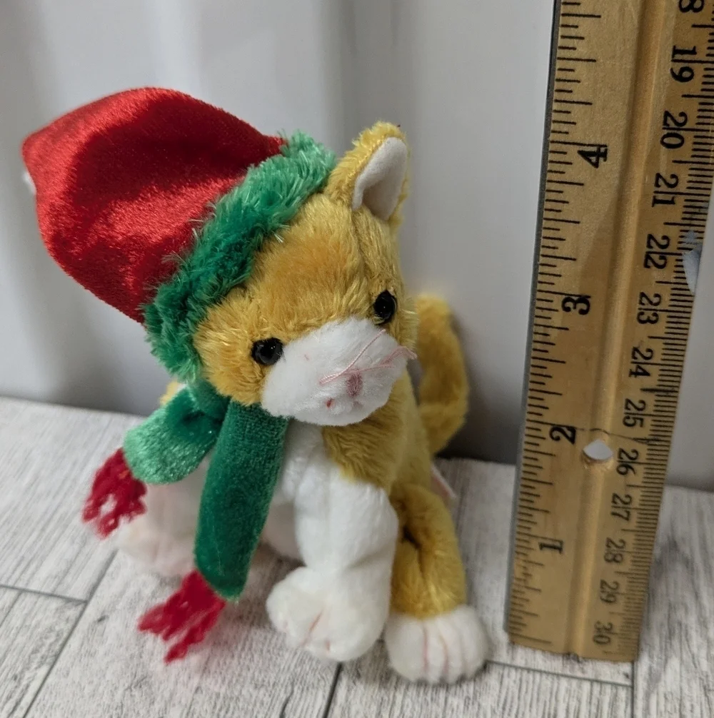 ty Jangle Beanie Babies Festive Cat Plush with Red Hat and Green Scarf